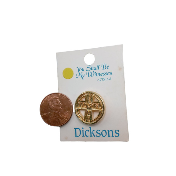 Vintage Christian Circle Cross Lapel Pin Gold Tone Acts 1:8 VTG - Picture 6 of 8
